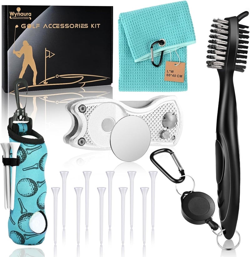 Wynaura 15PCS Golf Accessories Kit - Include Golf Club Cleaner Brush with Groove Cleaner Tool, Golf Ball Bag, Divot Tool with Magnetic Ball Marker, Towel, Golf Tees, Golf Gift for Men/Women - Image 1